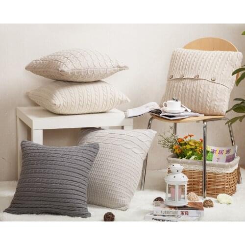 Knitting Wool Cushion Cover Modern Minimalism Grey Beige Colour Pillow Covers Woolen Twist Pattern Decorative Pillow Case