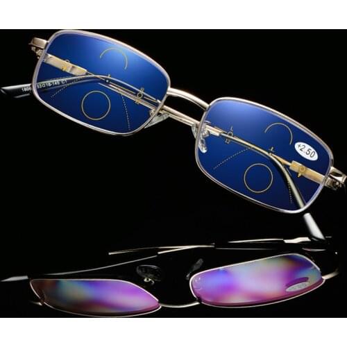 High Quality Alloy Titanium Bifocal Multifocal Reading Glasses Anti Blue Light Magnifying Presbyopia Men Women 1.0 1.5 2.5