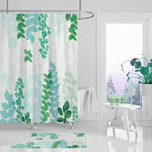 Green Leaves White Shower Curtain Tropical Jungle Bathroom Nature Waterproof Mildew Resistant Polyester Fabric For Bathtub Decor