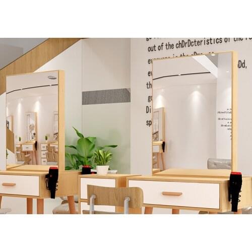 European style solid wood barbers mirror stand, single and double-sided hairdressing mirror with light, special fashionable hai