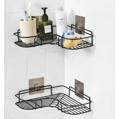 Iron Bathroom Shelf Shower Wall Mount Firm Storage Holder With Suction Cup No Drilling Kitchen Storage Bathroom Accessories