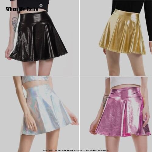 When We Retro VD1348 Mini Skirts Women Fashion Imitated Leather Pleated Skirt Women Elegant Sexy A-Line Mini Skirt Female Ladies