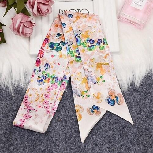 Sunflower printed Floral Skinny Scarf 2020 New Brand Silk For Women Fashion Head Scarf Long Handle Bag Scarves Wraps Wholesale