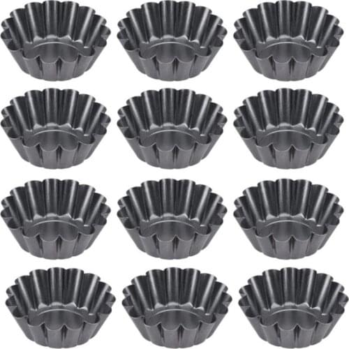12Pcs/Set Non-Stick Cake Pan Mold Pizza Cake Muffin Mold Egg Tart with Ruffled Edge,Bakeware Pie Tins for Toaster Oven