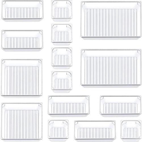 15 PCS Drawer Organizer Makeup Drawer Organizer Versatile Kitchen Bathroom Office Organizer Divider Bin