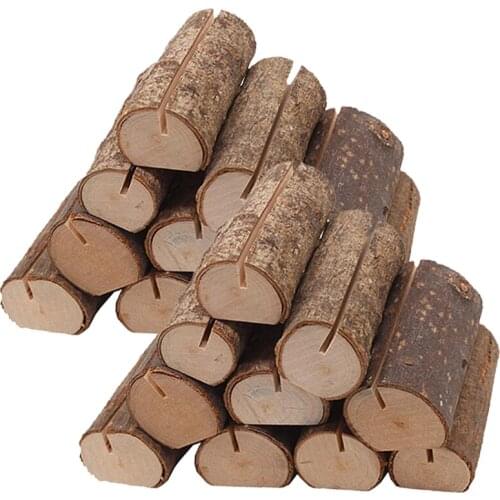20pcs Wooden Stump Shape Wedding Party Name Card Table Number Card Holder Reception Place Card Stand for Party Wedding