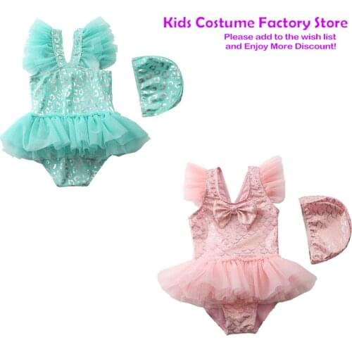 2021 Summer Toddler Baby Girls Swimwear one piece Girls Swimsuit With Hat Children Swimwear Kids Beach Wear Girls Bathing Suit