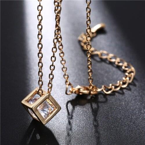 2021 Trendy Jewelry Crystal Necklace Sliver Golden Love Game Cube Shape Mini Pendant Clavicle Chain Ornaments Gifts for Woman