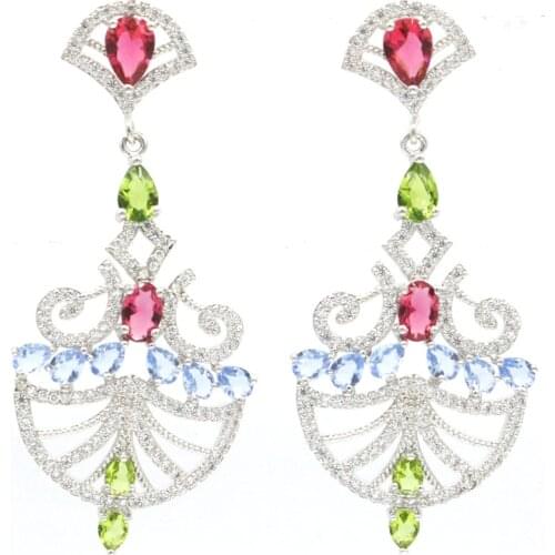 54x25mm Multi Color Long Created Peridot Rhodolite Garnet Violet Tanzanite CZ For Ladies Silver Earrings Wholesale Drop Shipping