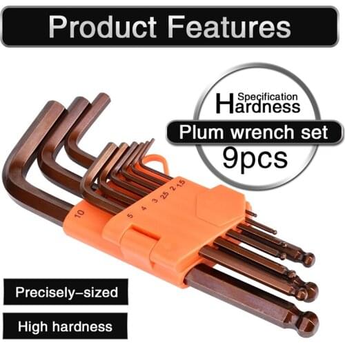9pcs L Type Hex Shank Double-End Key Wrench Set Ball Head Alex Spanner Hexagonal Hand Tool Standrad 90 Angle Tool Kit 1.5-175mm