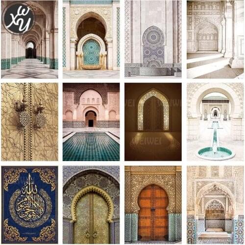Islamic Door Diamond Painting for Adults Muslim Halal Cross Stitch Kits Diamond Embroidery Full Drill Mosaic for Home Decoration