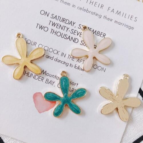 Free Shipping 30pcs 25*26mm Glitter Enamel Alloy Spring Flower Charms Gold Tone Plated Oil Drop DIY jewelry Earring Pendants