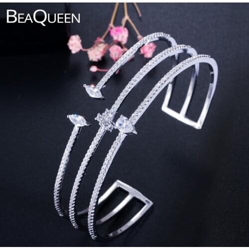 BeaQueen Adjustable Size Micro Paved Cubic Zirconia Round Open Cuff Bracelets Bangles Fashion Women Jewelry Accessories B164