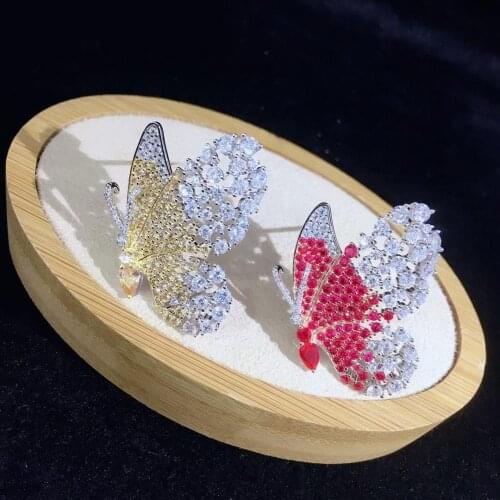 Yellow red color 925 sterling silver with cubic zircon butterfly brooch fine women jewelry free shipping cute romantic