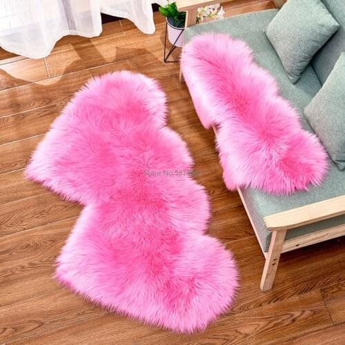 Living Room Fluffy Plush Area Rug Faux Fur Carpet Double Heart Artificial Wool Sheepskin Rugs Shaggy Carpets Bedroom Sofa Mats
