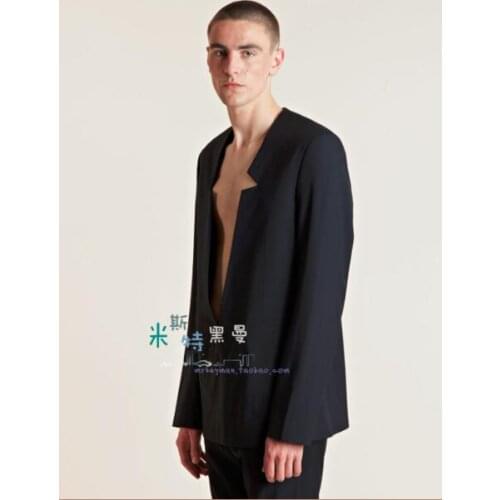 Personality nightclub fan mens mens wear deep V show collar suit jacket. S-5XL