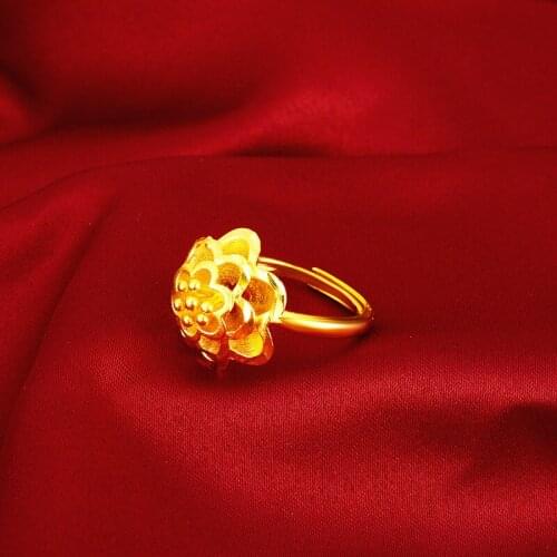 Korean 14K Gold Plated Ring Delicate Sand Gold Ornament Yellow Gold Womens Wedding Engagement Jewelry Petals Birthday Gift