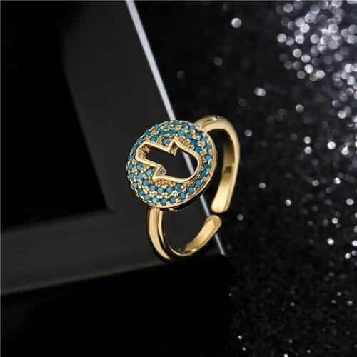 Colourful CZ Hollow Palm Charm Ring Gold Color Copper Women Finger Ring Party Jewelry Wholesale Adjustable