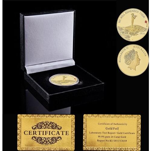1918 Collectible Elizabeth II We Will Remember Them Gold Plated 1OZ Commemorative Coin W/ Luxury Box Display