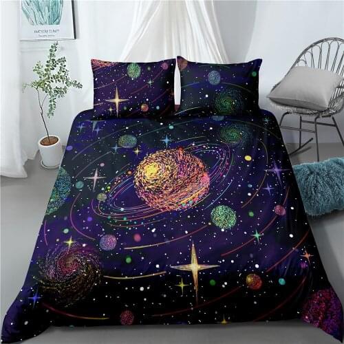 Galaxy Black Duvet Cover Set Stars Space Bedding Kids Boys Girls Black Quilt Cover Home Textiles Dropshipping