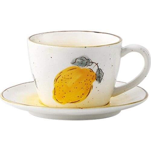 Creative Retro Lemon Ceramic Coffee Cups and Saucers Set Japanese Cup Afternoon Cup