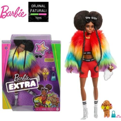 Barbie Extra - An Ideal Gift for Girls Between 3-9 Years Old With a Baby Dog Figure in Rainbow Color Jacket Gvr04