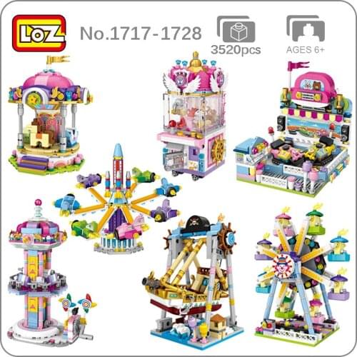 LOZ Amusement Park Pirate Ship Ferris Wheel Merry-go-round Drop Zone Bumper Car Doll DIY Mini Blocks Bricks Building Toy no Box
