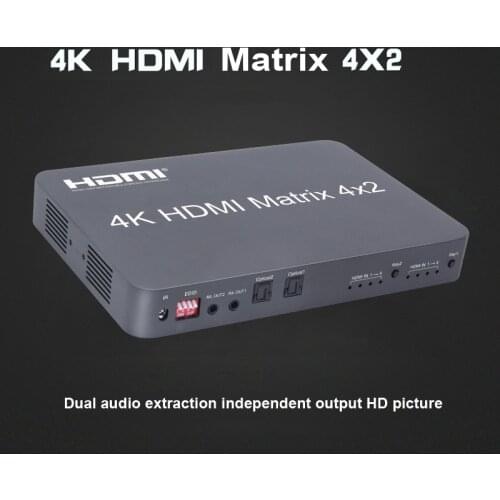 4K HDMI Matrix 4X2 HDMI Splitter Switch 4 In 2 Out Video Converter 1080p EDID Optical Audio Extractor for PS4 XBOX PC To TV Hdtv