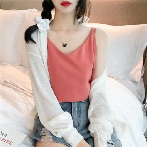Camisole womens 2021 summer new style V-neck outer wear Bottoming Shirt inner wear Loose large size tank top Sexy blouse
