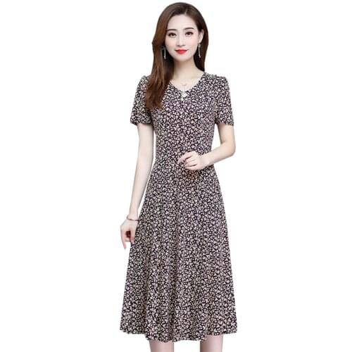 2020 summer womens new short-sleeved dress fashion sexy slim floral matching with bottoming long dresses female clothes