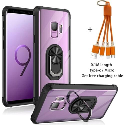 New Transparent Rotatable Magnetic Bracket Case For Samsung S8 S9 S10 New Thin HD PC Back Cover For Galaxy S10e S20plus S21ultra