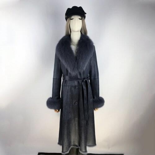 Genuine Sheepskin Coat Long With Fox Fur Real Sheepskin Coat Winter Thick Warm Fox Fur Coat Women V Neck Casual Clothes 2021 New