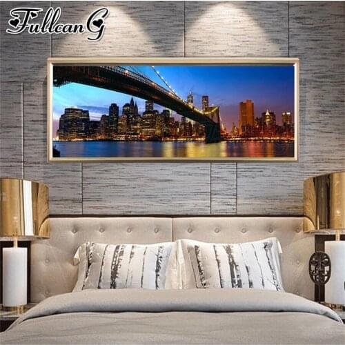 FULLCANG City bridge scenery diy 5d full square round diamond embroidery sale large mosaic painting home decoration FC2893