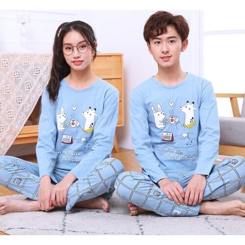 Teenage Boys Pajamas New Autumn Half Sleeve Childrens Clothing Girls Sleepwear Cotton Pyjamas Sets For Kids 8 10 12 14 16 Year