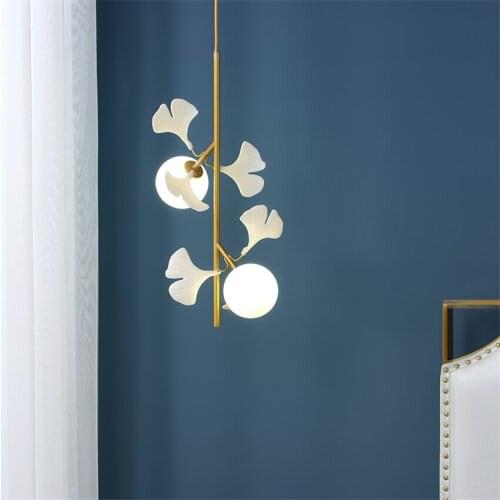 Modern Ginkgo Leaf Glass Ball Pendant Lamp Bedroom Bedside Hanging Lamp Dining Bar Counter Corridor Aisle Art Deco Pendant Light