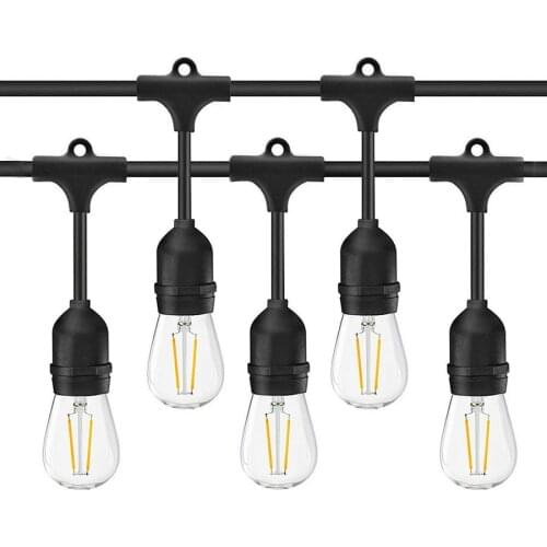 Thrisdar 15M Commercial Grade Outdoor S14 LED String Lights with 15PCS E27 2W Edison Bulb Patio Wedding Globe Bulb Garland Light