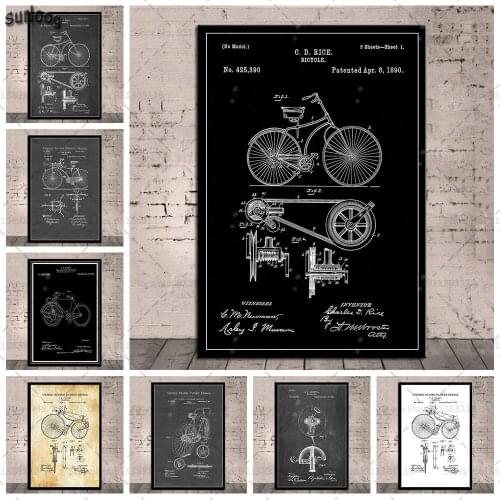 Vintage Bicycle Blueprint Wall Art Poster Retro Pictures Prints Canvas Painting for Living Room Home Decor