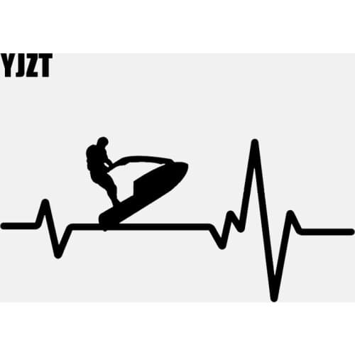 YJZT 16.5CM*8.1CM Jet Ski Stand up Watercraft Heartbeat Line Vinyl Black/Silver Car Sticker C22-1158