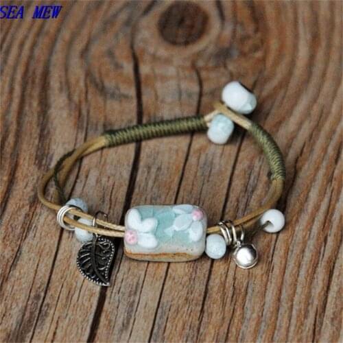SEA MEW Fashion Jingdezhen Ceramic Bracelet Porcelain Bead Bangles For Women Jewelry Charm Girls Gift
