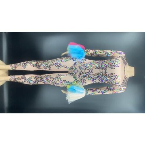Multi-color Sequin Long Sleeves Spandex Jumpsuit Birthday Celebrate Prom Leggings Outfit Women Dancer Outfit