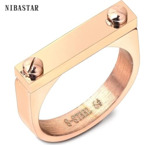 3Colors Bling Jewelry Womens Stainless Steel Square Double Band Screw Ring