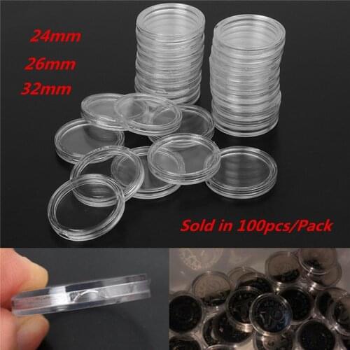 100Pcs/Set 24/26/32mm Clear Plastic Coin Capsules Case Coins Holders Specie Container Collectibles Storage Boxes Organizer