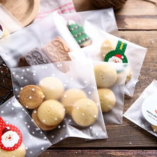 100 Pcs Plastic Transparent Cellophane Polka Dot Candy Cookie Gift Bag With DIY Self Adhesive Pouch Wedding Birthday Party