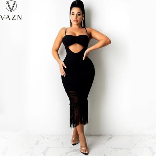 VAZN 2021 Modern Sleeveless Strapless Solid Formal Elegant Dresses Sexy Club Birthday Dress Women Elegant Fashion Maxi Dress