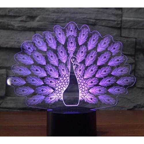 3D LED Night Light Peacock Flaunting Its Tail Peafowl with 7 Colors Light for Home Decoration Lamp Amazing Visualization