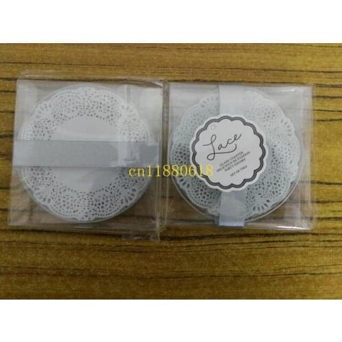 400pcs/lot(=200sets) Free Shipping Newest Lace & Frosted Glass Coasters Cup mat For Wedding Favors Supplies