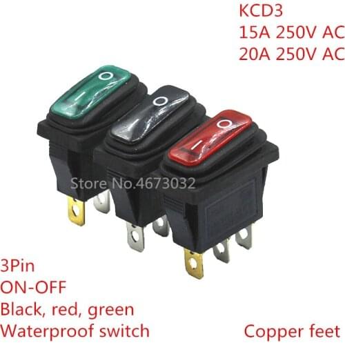 5pcs KCD3 New On Off Rectangle Long Rocker Switch with Waterproof IP67 Cover Car Dash 3PIN