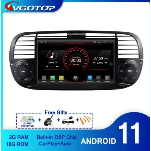 AVGOTOP Android 10 Car Radio for FIAT 500 Abarth 2010-2015 Carplay DSP GPS Wifi Navi Head Unit