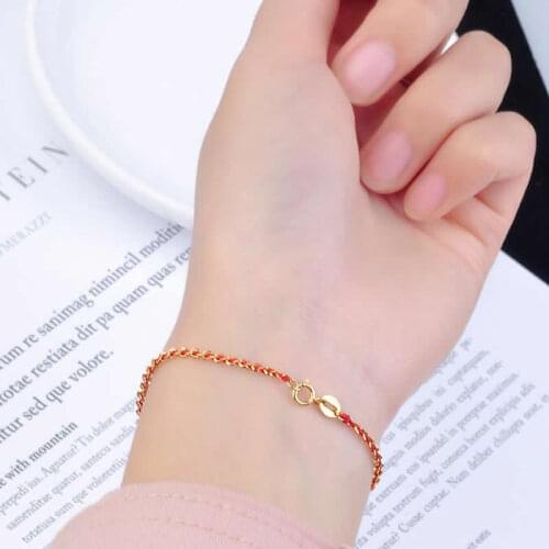 Pure 18K Yellow Gold Bracelet AU750 Gold Red String Link Bracelet Bring Lucky