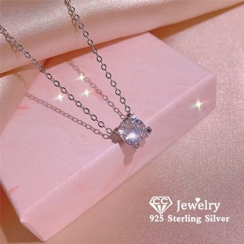 CC Classic Pendant Necklace for Women Shine Round Cubic Zircon 925 Silver Fine Accessories Jewelry Wedding Engagemen Gift CCN739